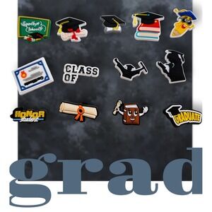 13pc Graduation Shoe Charms Set Class of 2024 Grad Cap Diploma Honor Student PVC